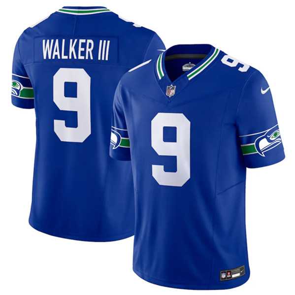 Mens Seattle Seahawks #9 Kenneth Walker III Royal 2023 F.U.S.E. Vapor Limited Throwback Stitched Jersey